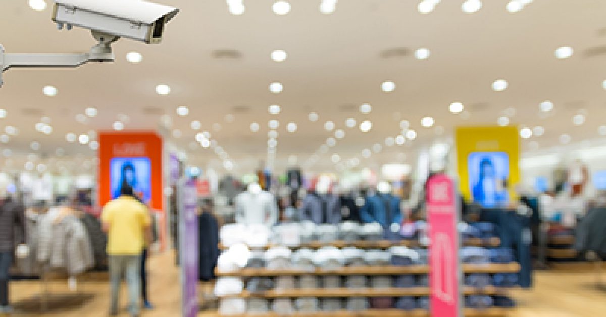 Security camera monitoring the Clothes store blur background with bokeh